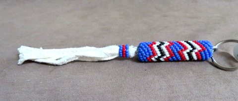 Native Zuni Made Multi-color Beaded Keychain with Fringe M361