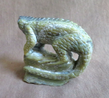 Native Zuni Serpentine Lizard on Rock Fetish Carving by Derrick Kaamasee C4422