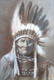 Older Estate Native American Chief Painting on canvas by YB   HP92