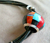 Santo Domingo 4 Strand Jet Heishi Necklace w Inlaid Slider by Daniel Coriz JN444