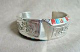 Navajo Multi-Stone Sterling Silver Kokopeli Bracelet by Leonard Jim JB235