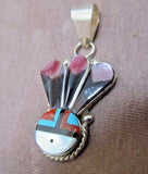 Native Zuni Multi-stone & Sterling Sunface Headdress Pendant by A Dewa  JP0168