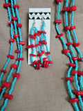 Navajo Coral & Turquoise Bead 3 strand Necklace w Earrings by Trina Toledo JN404