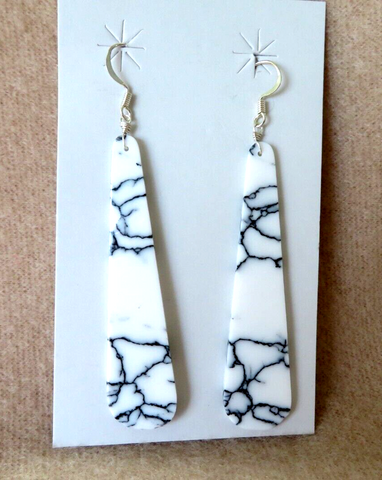 Native Santo Domingo White Howlite Slab Hook Earrings by Ella Mae Garcia JE628