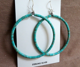 Santo Domingo Sterling Silver & Turquoise Heishi Large Hoop  Hook Earrings JE637