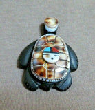 Native Zuni Jet & Shell Turtle w/ Sunface Fetish by Darrin Boone  C3716