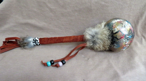 Native Navajo Handmade Rawhide Kokopeli Rattle by Irene Morgan  M352