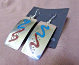 Navajo Amazing Turquoise,Coral & Silver Chip Inlay Dangle Hook Earrings - JE0173