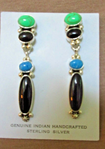 Navajo Sterling w/ Jet, denimTurquoise Earrings by Pat Platero (Deceased) JE481