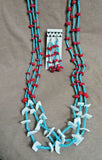 Navajo Coral & Turquoise Bead 3 strand Necklace w Earrings by Trina Toledo JN404