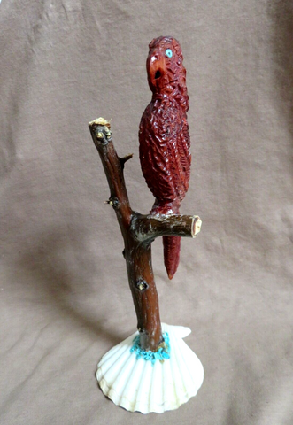 Native Zuni Large Wood Parrot on perch Fetish Carving by Ruben Najera C4640