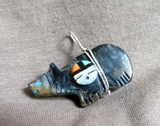 Native Zuni Picasso Marble Bear Fetish pendant  w Sunface by Darrin Boone JP281