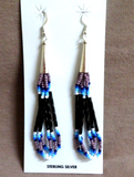 Navajo Multi-color Long Beaded and Quills Dangle Hook Earrings JE634
