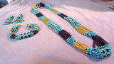 Zuni Made Beaded 16 Strand Multi-Color 28" Necklace, Bracelet & Earrings JN119