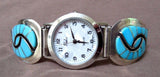 Native Zuni Turquoise & Sterling Silver Inlay Men's Watch  by A Quandelacy WA003