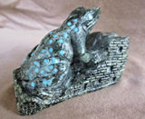 Zuni Museum Quality Picasso Marble Frog Fetish on Pueblo by Herb Him Sr. C2786