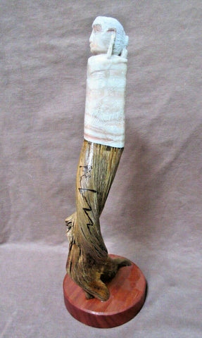 Native Vintage Navajo Alabaster & Wood Native Woman Sculpture by J Harvey M0183