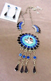Native ZUNI Multi-stone SunFace Kachina Necklace & Earrings by JD Massie JN156