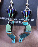 Zuni Multi-Stone Kokopeli Inlay & Sterling Dangle Hook Earrings by GG - JE00157