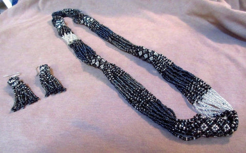 Zuni Made Beaded 16 Strand Multi-Color 28" Necklace & Earrings Set JN0121