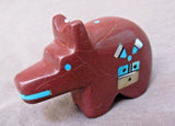 Native Zuni AMAZING Pipestone Inlay Wolf Fetish by Sheldon Jones - C1742