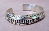 Native Navajo Heavy Hand Tooled Sterling Cuff Bracelet by Leroy James JB098