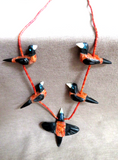 Native Zuni Apple Coral & Jet Soaring Baltimore % Oriole Fetish Necklace JN458