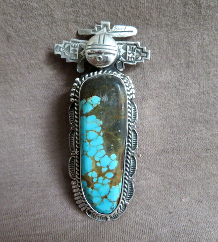 Native Navajo Turquoise & Sterling Corn Kachina Pendant by Bennie Ration - JP276