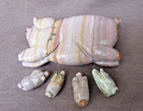 Native Zuni Dolomite Pig & Piglets Fetish Carving by Stanton Hannaweeke C1771
