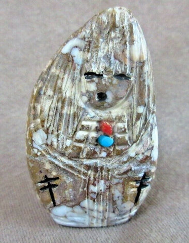 Native Zuni Jasper Maiden Fetish w etchings by Nelson Yatsattie  - C2781