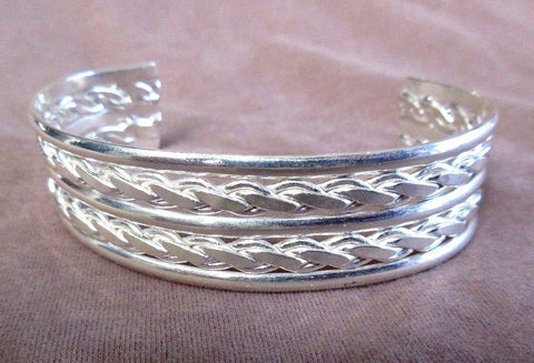 Native Navajo Sterling Silver Double Braid Cuff Bracelet  JB0054