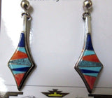 Touch of Santa Fe Zuni Multi-Stone & Sterling Post Earrings marked TSF - EJ0061