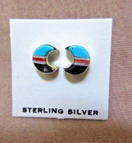 Native Zuni Multi-stone & Sterling Silver Post Earrings by  F Chapito - JE0334