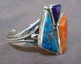 Navajo Turquoise, Sugilite & Spiny Oyster Sterling Bracelet by Adam Fiero JB185