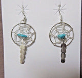 Navajo Turquoise & Sterling Silver Dream catcher Dangle Hook Earrings JE0301
