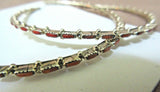 Native Zuni Handmade Sterling Silver Coral Hoop Earrings by Joanne Cheama JE491
