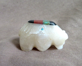 Native Zuni White Alabaster Bear w/ Inlay Fetish by Brandon Phillips - C4580