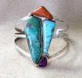 Navajo Turquoise, Sugilite & Spiny Oyster Sterling Bracelet by Adam Fiero JB258