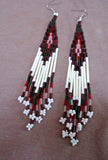 Navajo Multi-color Long Beaded and Quills Dangle Hook Earrings by B Begay JE233