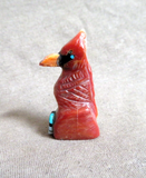 Zuni Coral Shell Cardinal w/ Sunface Fetish Carving by Darrin Boone  C4630