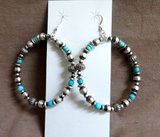 Navajo Sterling Silver & Turquoise Large Hoop Navajo Pearl Hook Earrings  JE632