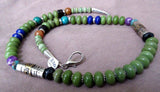 Navajo Heavy Green turquoise Necklace w/ silver beads and clasp JN0044