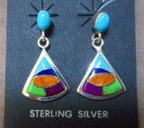 Native Navajo Multi-stone Inlay & Sterling Silver Post  Earrings  - JE497