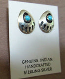 Native Navajo Turquoise Bear Paw Sterling  Earrings by Janice Spencer  JE489