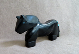 Native Zuni Jet Horse W Inlay Fetish Carving by Steve Natachu - C4520