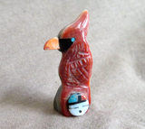 Zuni Coral Shell Cardinal w/ Sunface Fetish Carving by Darrin Boone  C4565