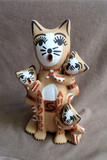 Native Hand Made Jemez Pottery Cat Storyteller w kittens by Bonnie Fragua  PO276