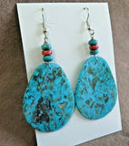 Santo Domingo Stunning Turquoise & Coral Slab Hook Earrings by Lupe Lovato JE579