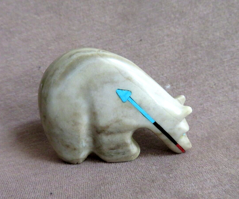 Native Zuni Jasper Bear Fetish Carving w Heartline by Donovan Laiwakete C4595