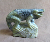 Native Zuni Serpentine Lizard on Rock Fetish Carving by Derrick Kaamasee C4422